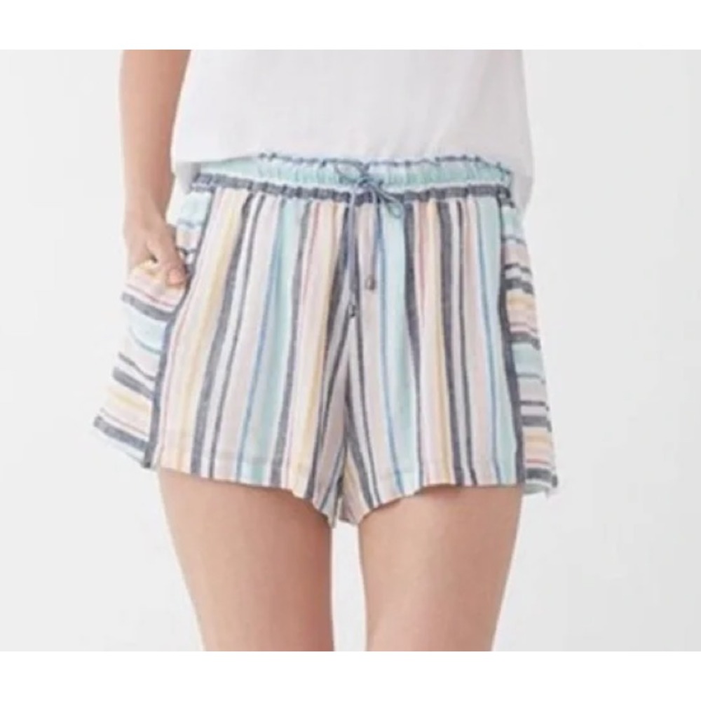 Splendid X Gray Malin Playa Stripe Shorts Womens S Linen Blend Boho Beach Lounge